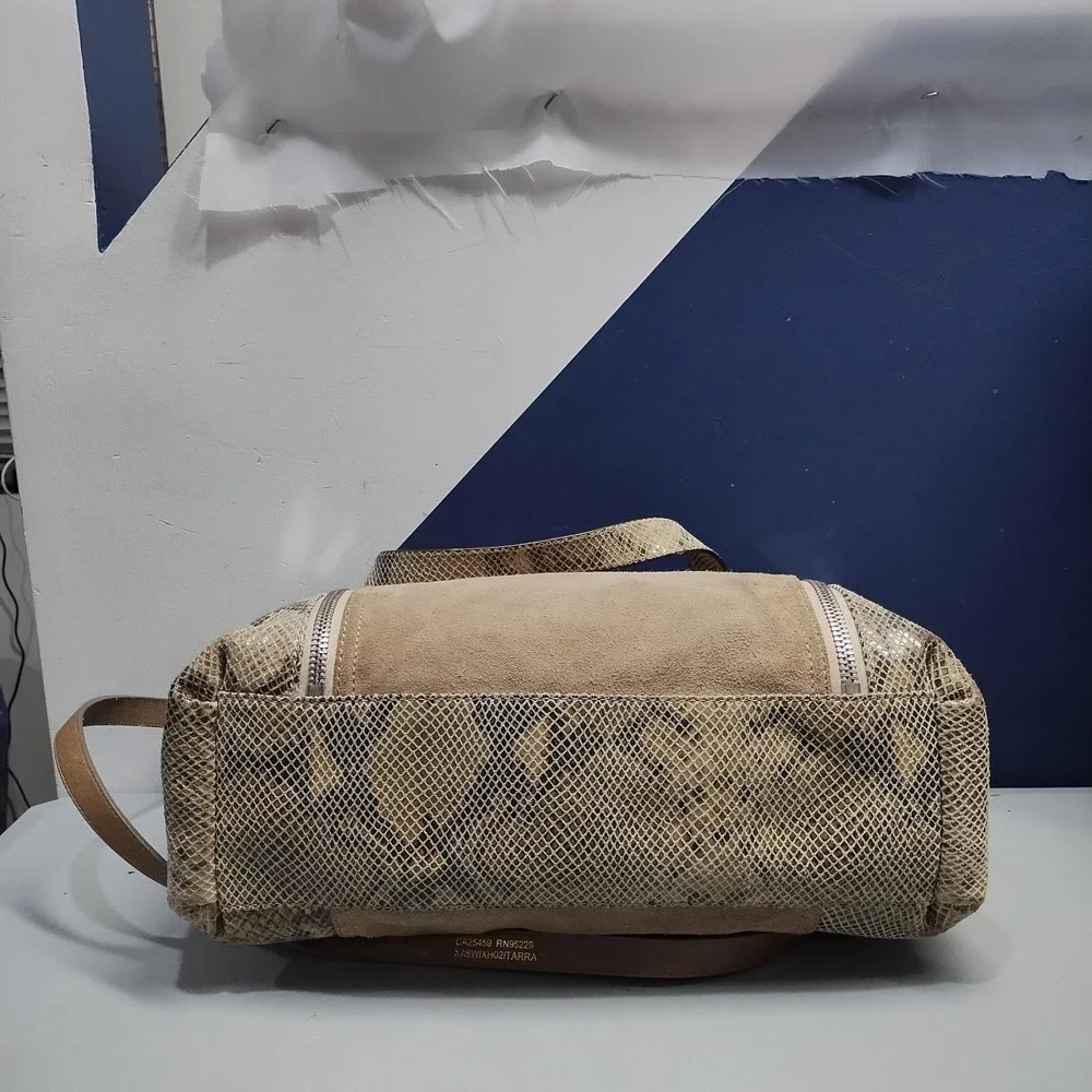 Michael Kors Shoulder Bag Womens Brown Snakeskin Print Suede Leather Zip Closure